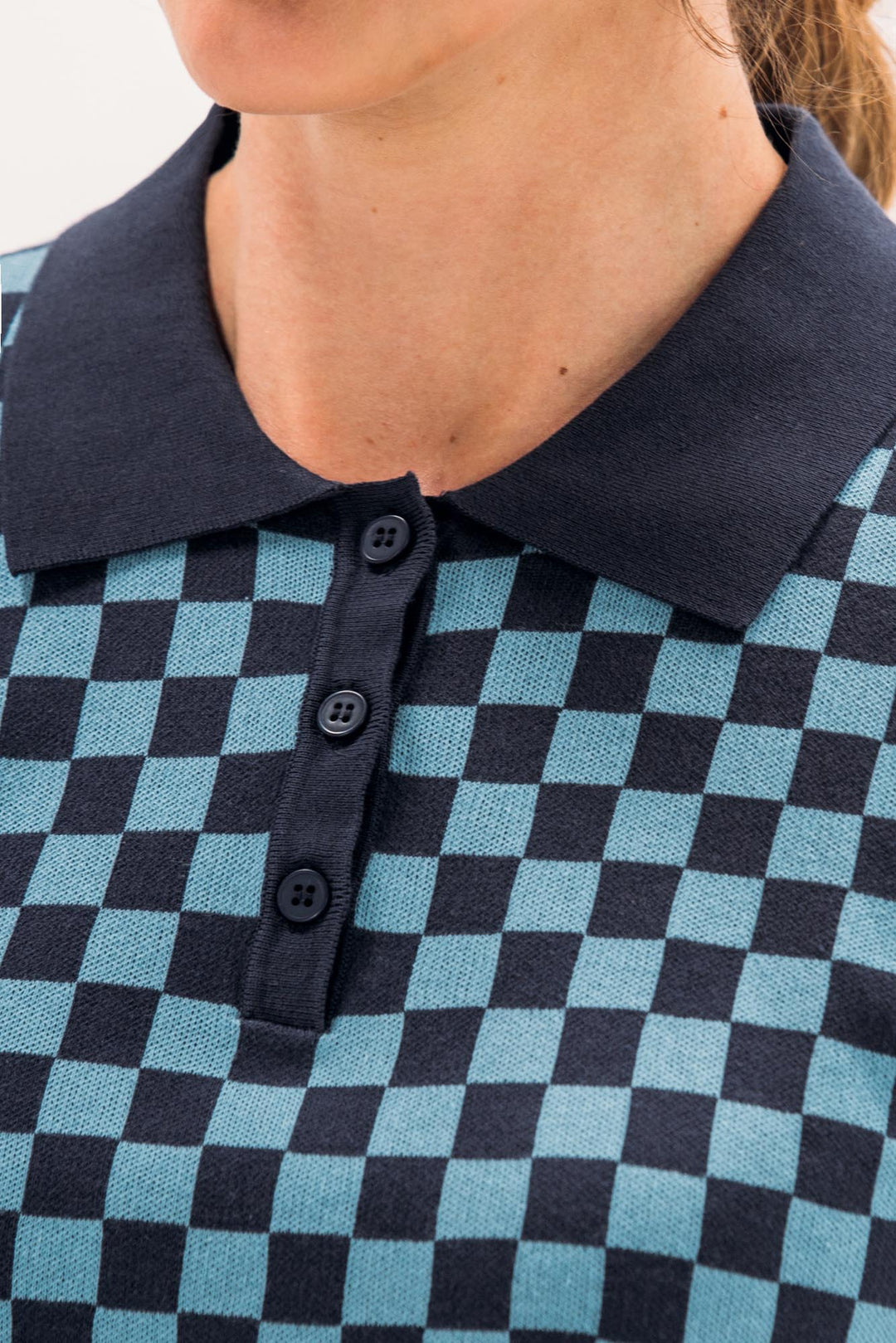 Foray Golf Checkered Short Sleeve Knit Polo - Navy/Blue - Skorzie