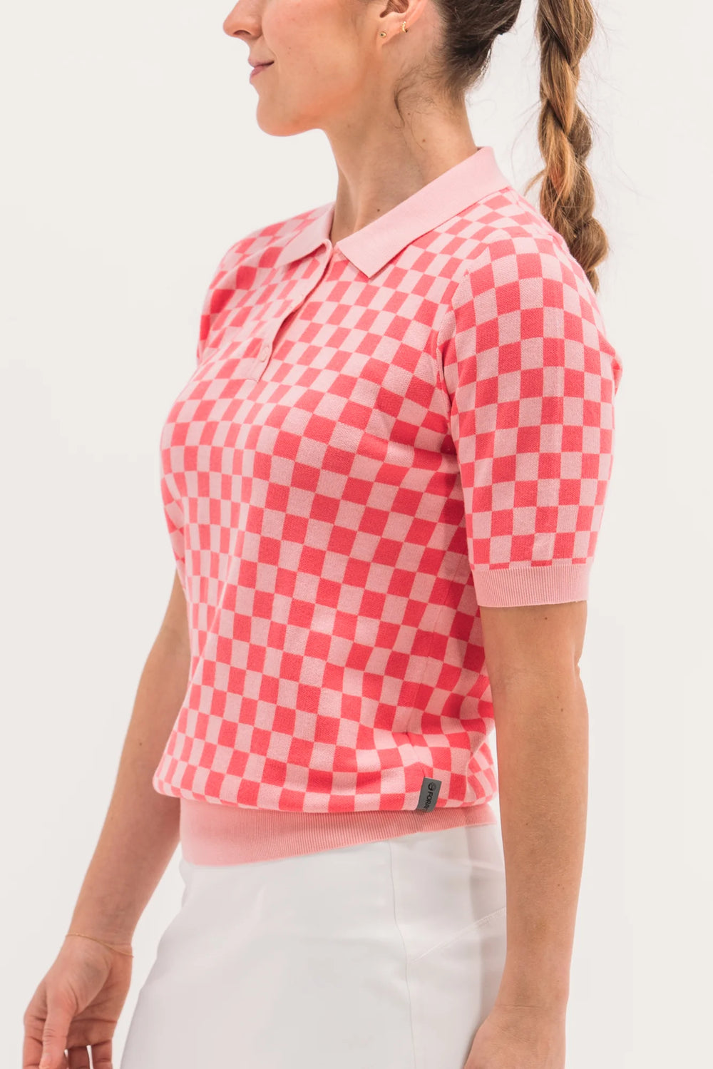 Foray Golf Checkered Short Sleeve Knit Polo - Pink/Coral - Skorzie