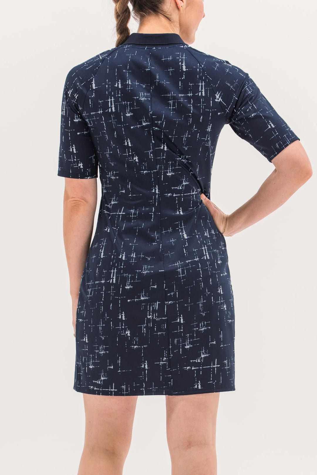 Foray Golf Short Sleeve Printed Dress - Navy Cross Hatch - Skorzie