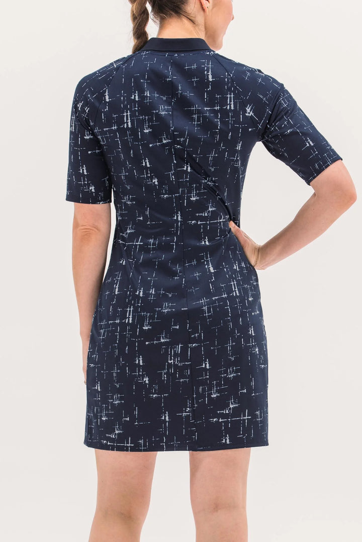 Foray Golf Short Sleeve Printed Dress - Navy Cross Hatch - Skorzie