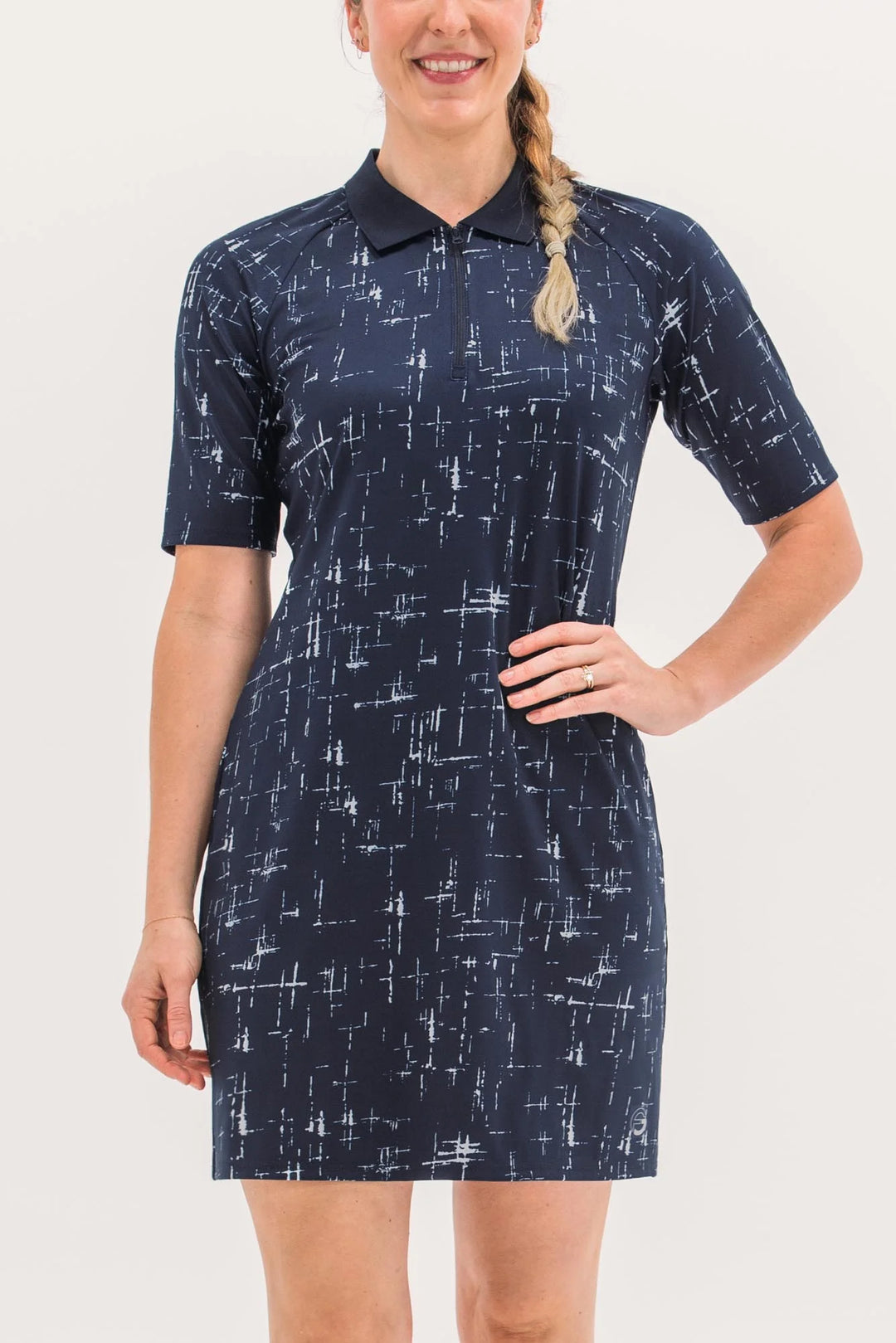 Foray Golf Short Sleeve Printed Dress - Navy Cross Hatch - Skorzie