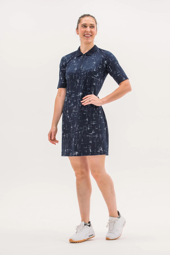 Foray Golf Short Sleeve Printed Dress - Navy Cross Hatch - Skorzie