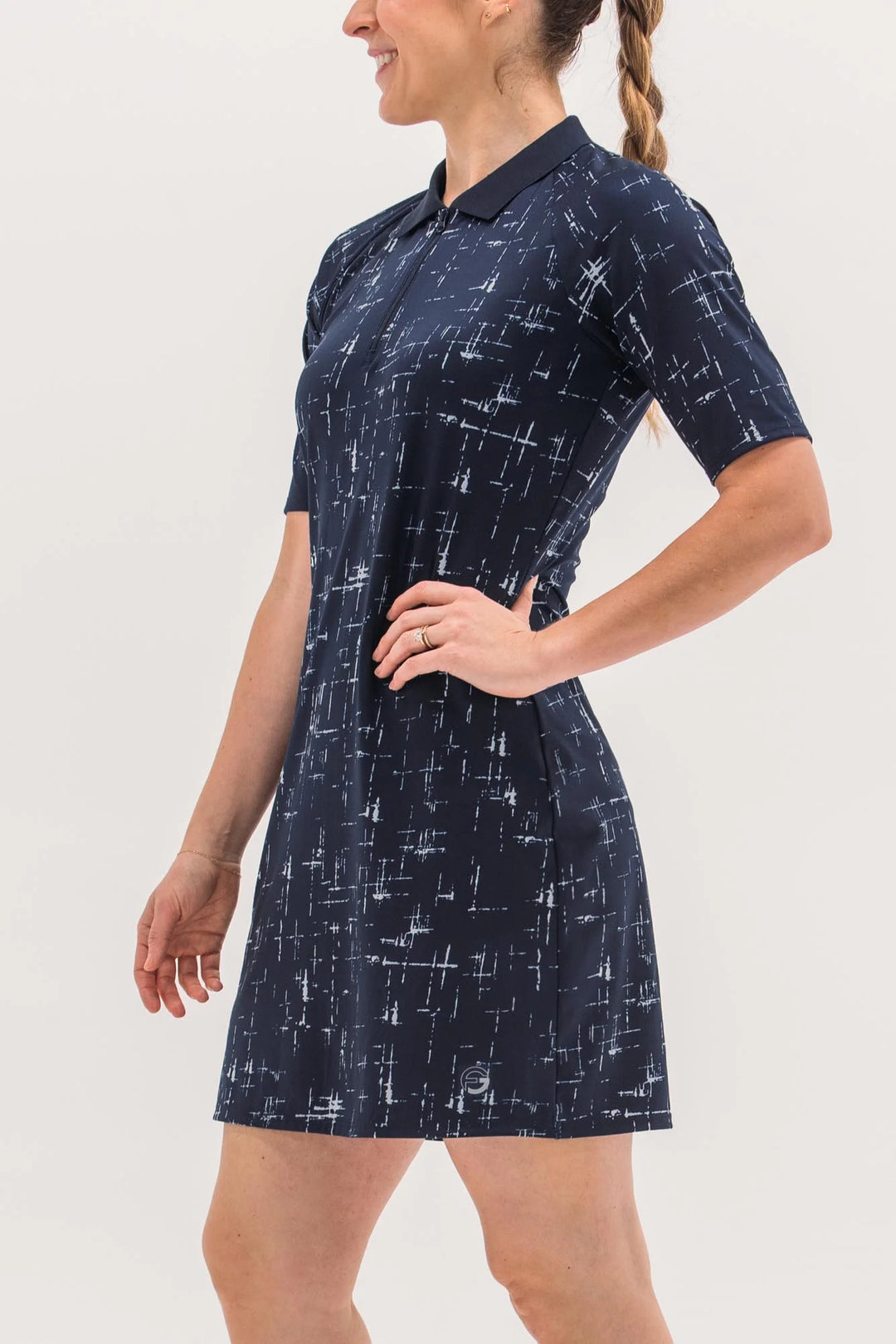 Foray Golf Short Sleeve Printed Dress - Navy Cross Hatch - Skorzie