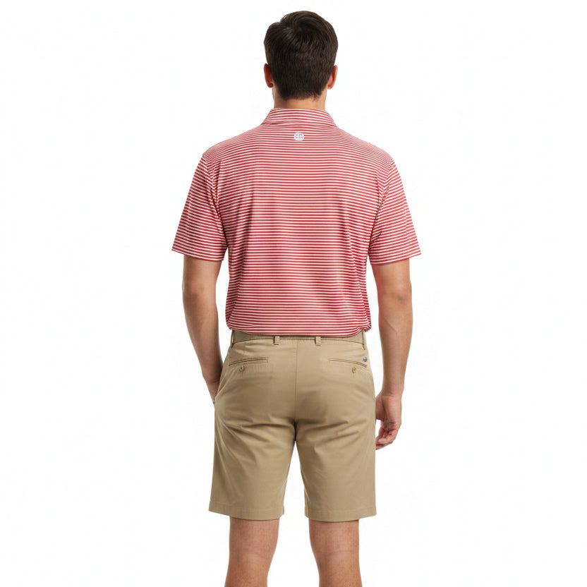 G/FORE Men's Polo All Play Stripe Stretch Knit Ruby Size M