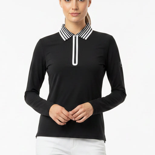 G/FORE Women's Golf L/S 1/4 Zip Polo Silky Tech Nylon (w/ logo) Onyx Size XS