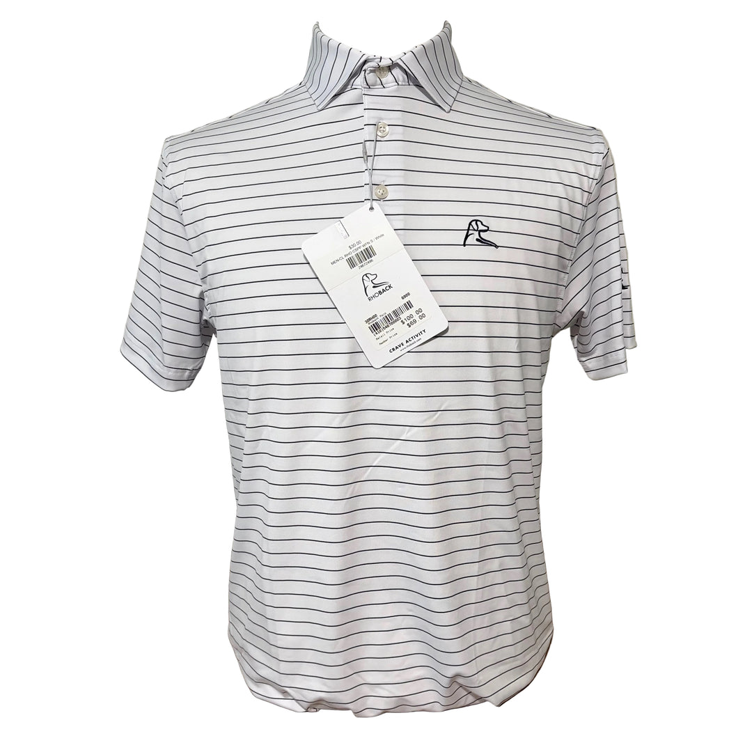 Rhoback Captain Stripe Performance Polo (w/logo) - White/Navy - Small - Skorzie