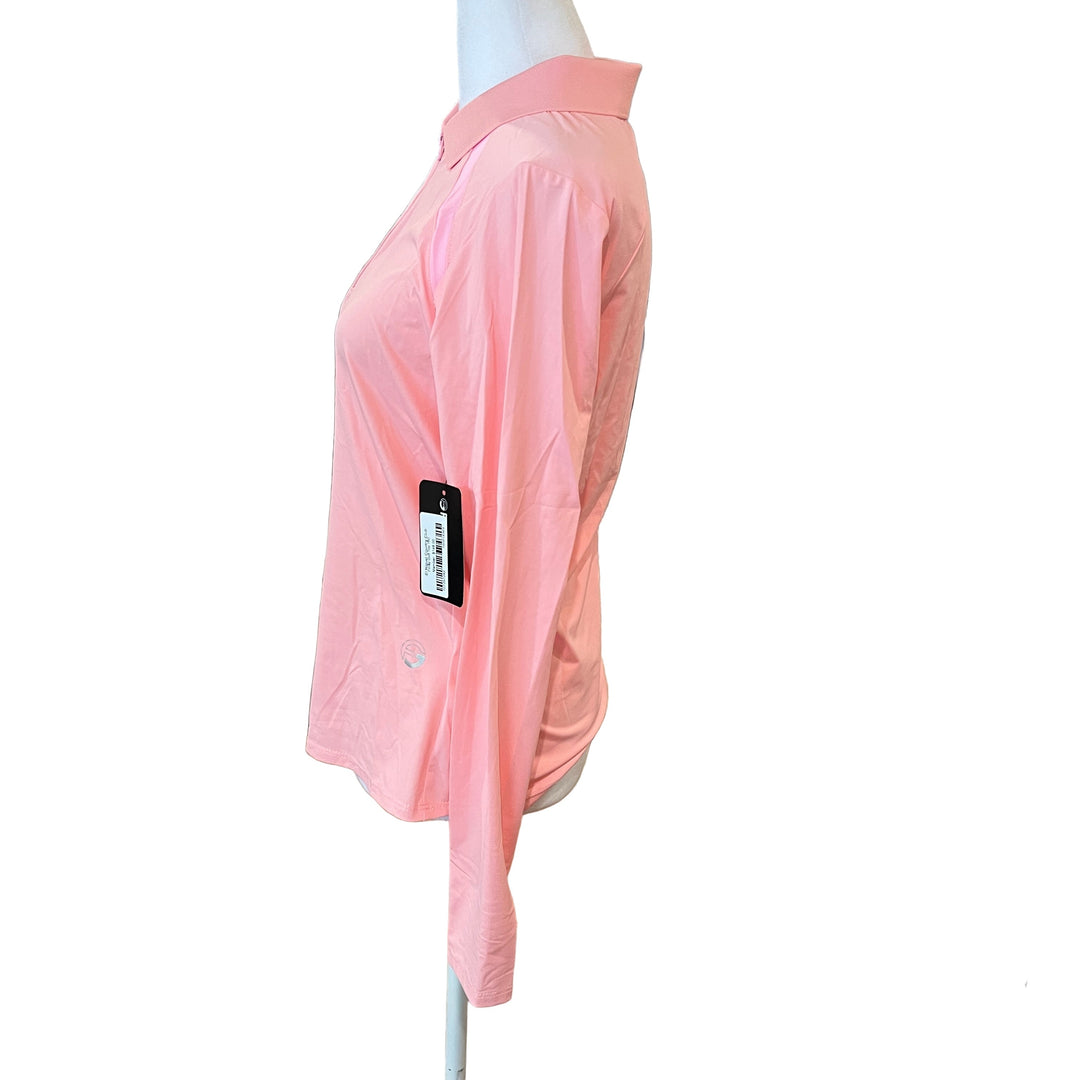 Foray Golf Mesh Inset Long Sleeve Fashion Polo - Pink