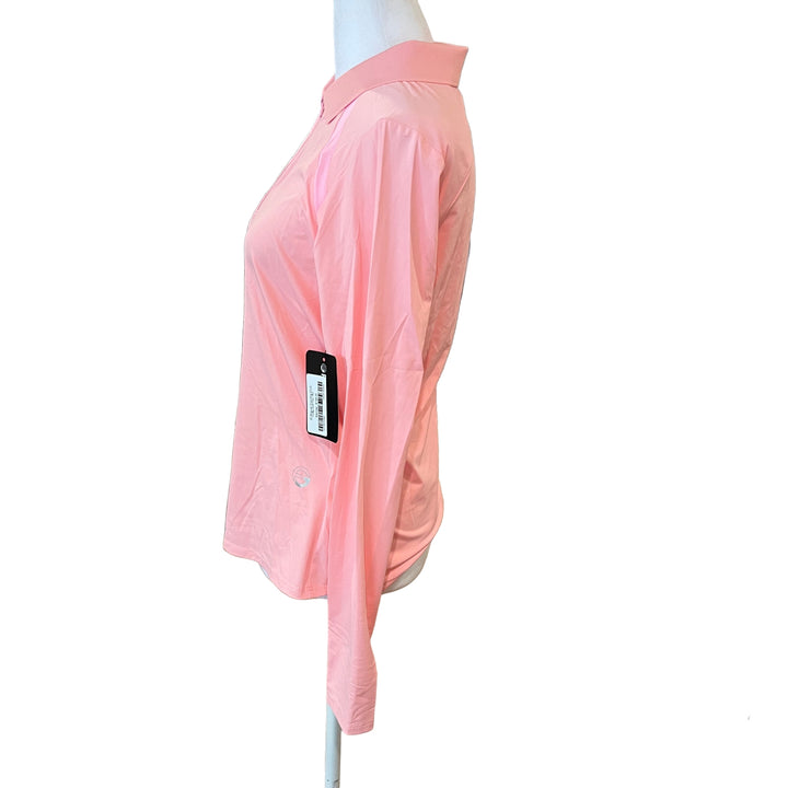 Foray Golf Mesh Inset Long Sleeve Fashion Polo - Pink