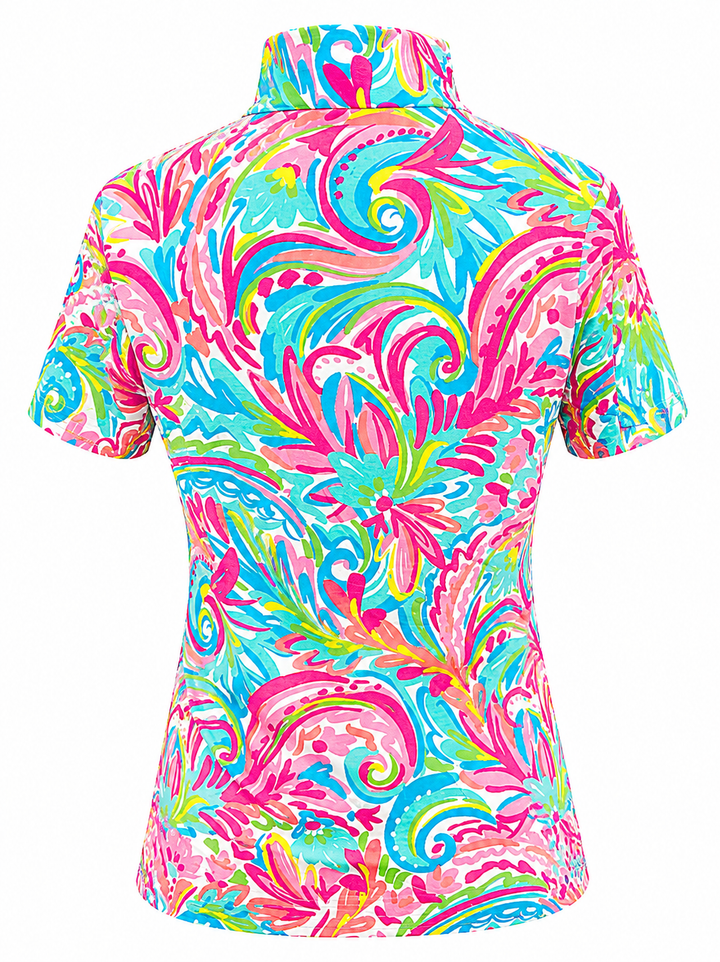 IBKUL Aubrey Short Sleeve Zip Mock - Candy