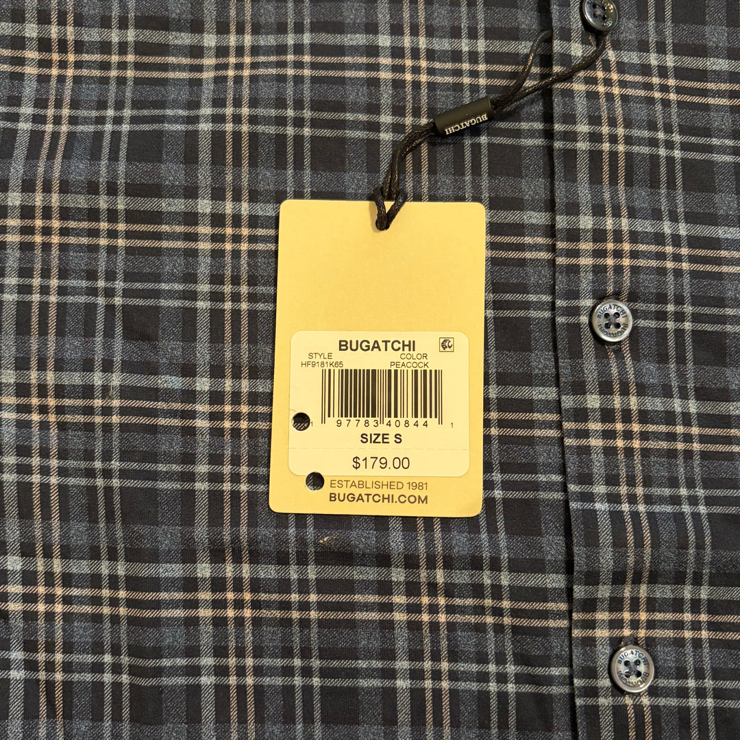 Bugatchi Men's L/S Polo Jules Plaid OoohCotton® Peacock Size S