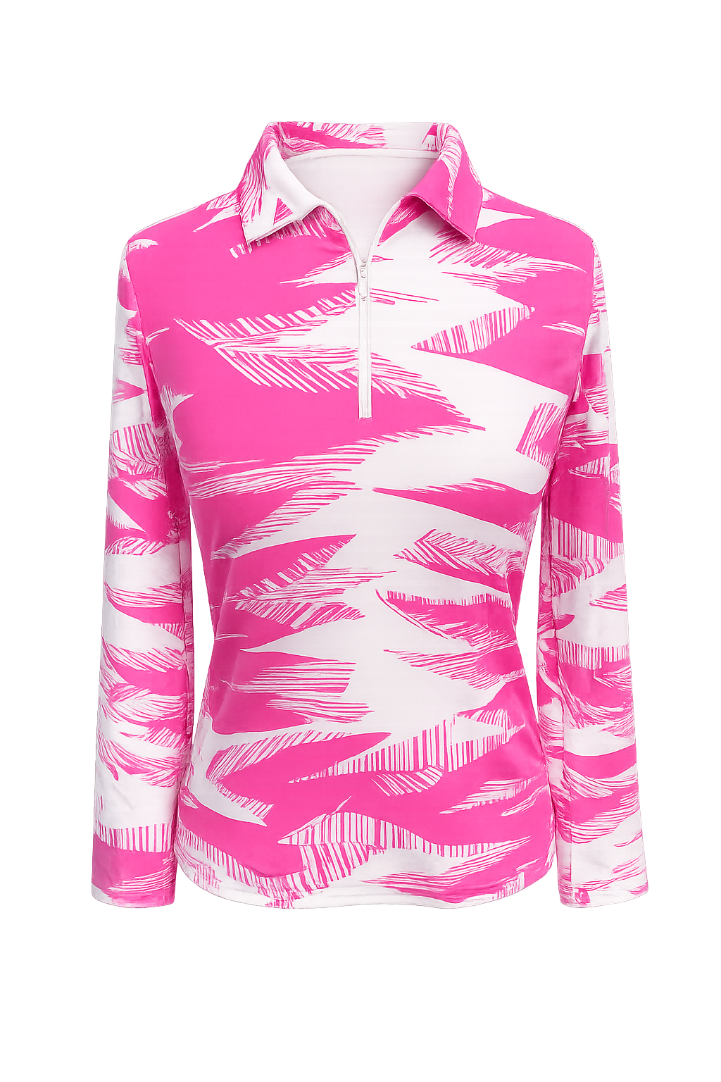 IBKUL Pink Palm Long Sleeve  Zip Polo - Small - Skorzie