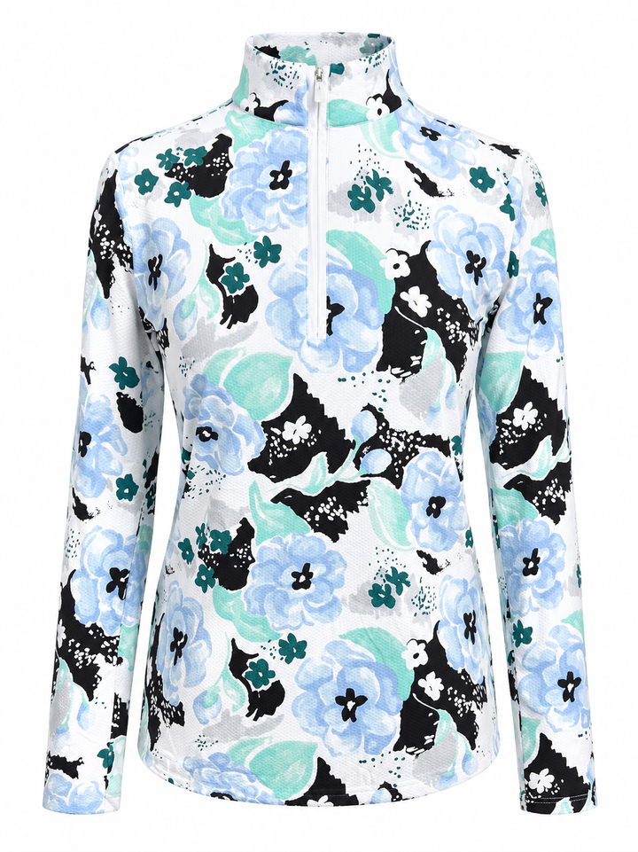 SanSoleil Soltek Lux Long Sleeve Mock - Camelia Blue - Small