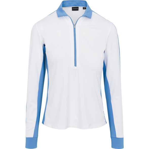 Dunning Moira Long Sleeve Ventilated Polo - White/Lake Blue - Skorzie