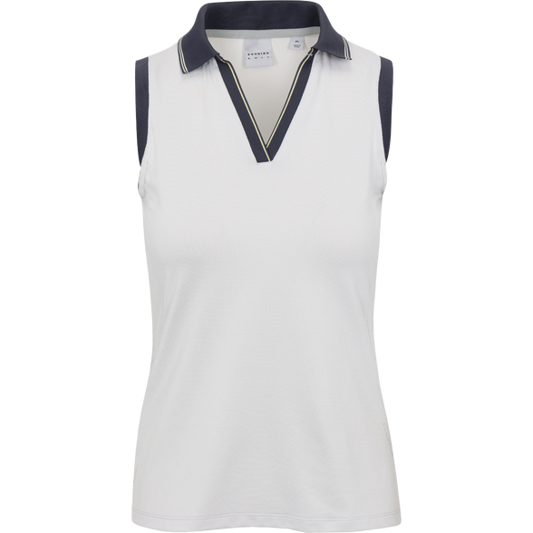 Dunning Camille Jacquard Performance Sleeveless Polo - Nimbus Cloud - Skorzie