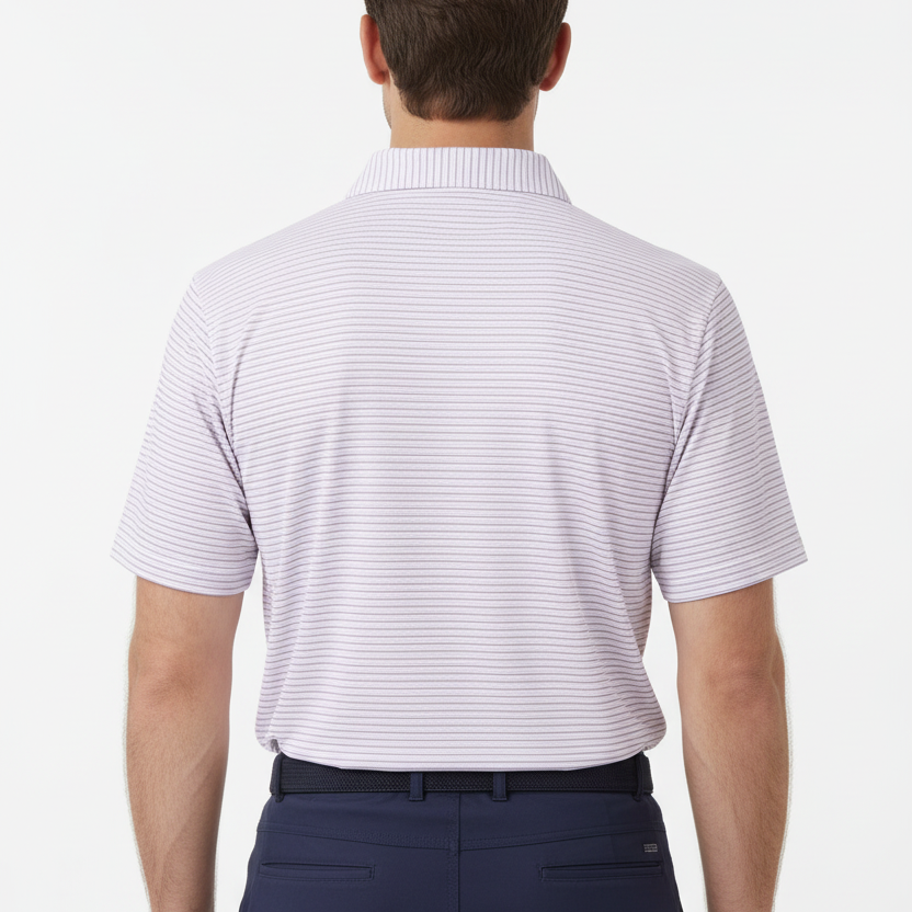 Straight Down Men's Golf Polo Channel Stripe Lilac/Tidal Size L