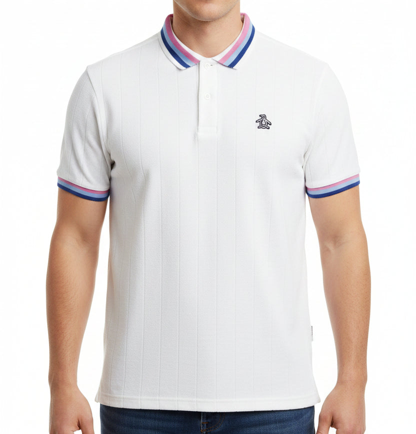 Original Penguin Men's Golf Polo Performance Rib Terry Bright White Size M