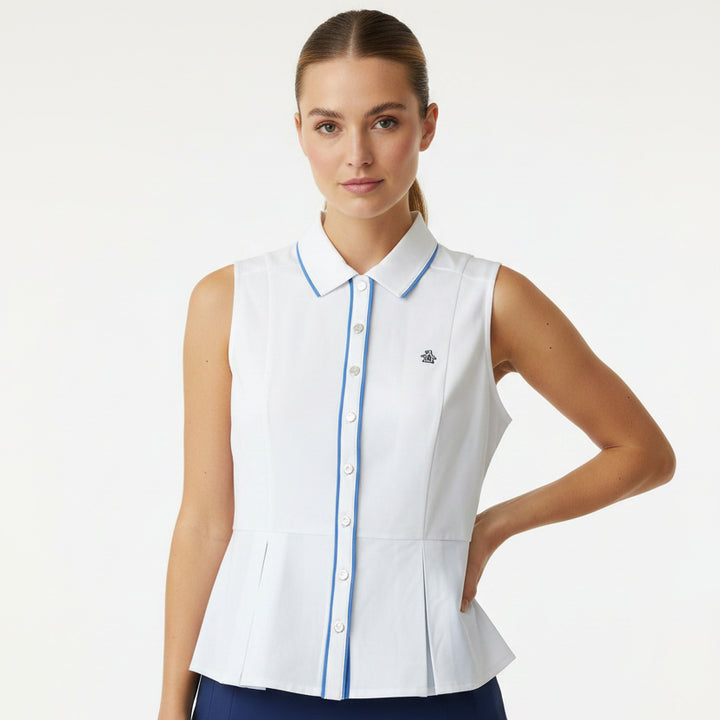 Original Penguin Women's Golf Polo Peplum Blocked White Size S