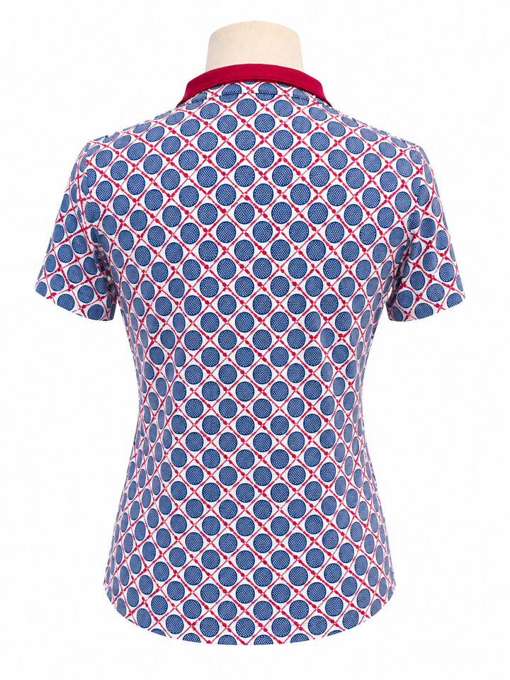 SanSoleil Womens Short Sleeve Zip Polo - Golf Pattern