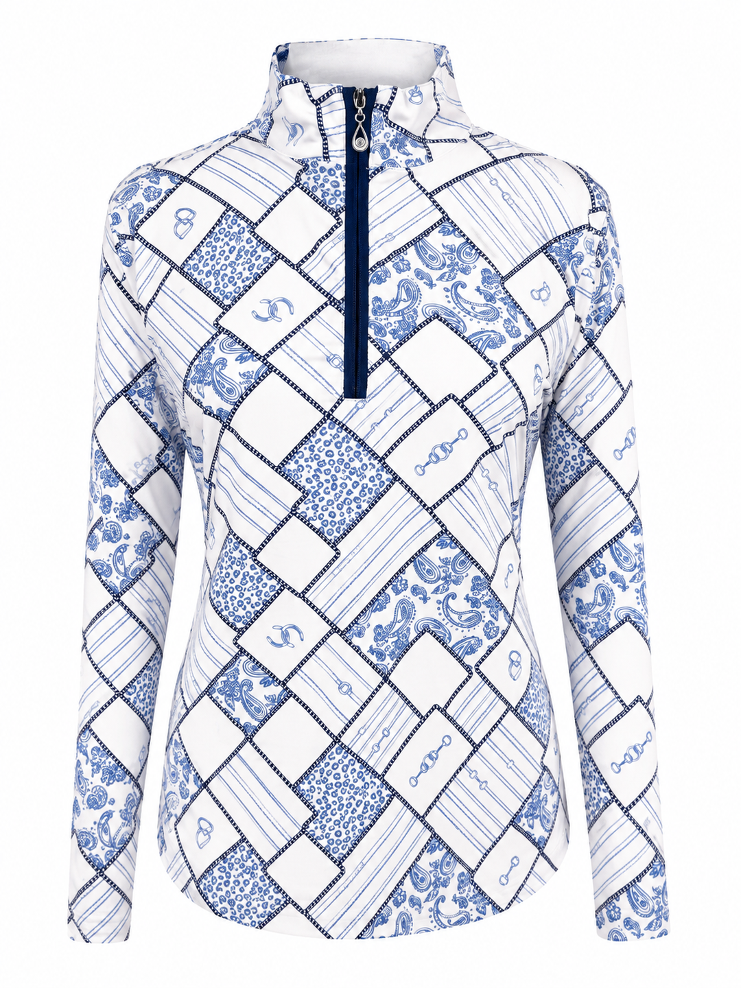 SanSoleil SolCool Print Long Sleeve Zip Mock - Devon Blue
