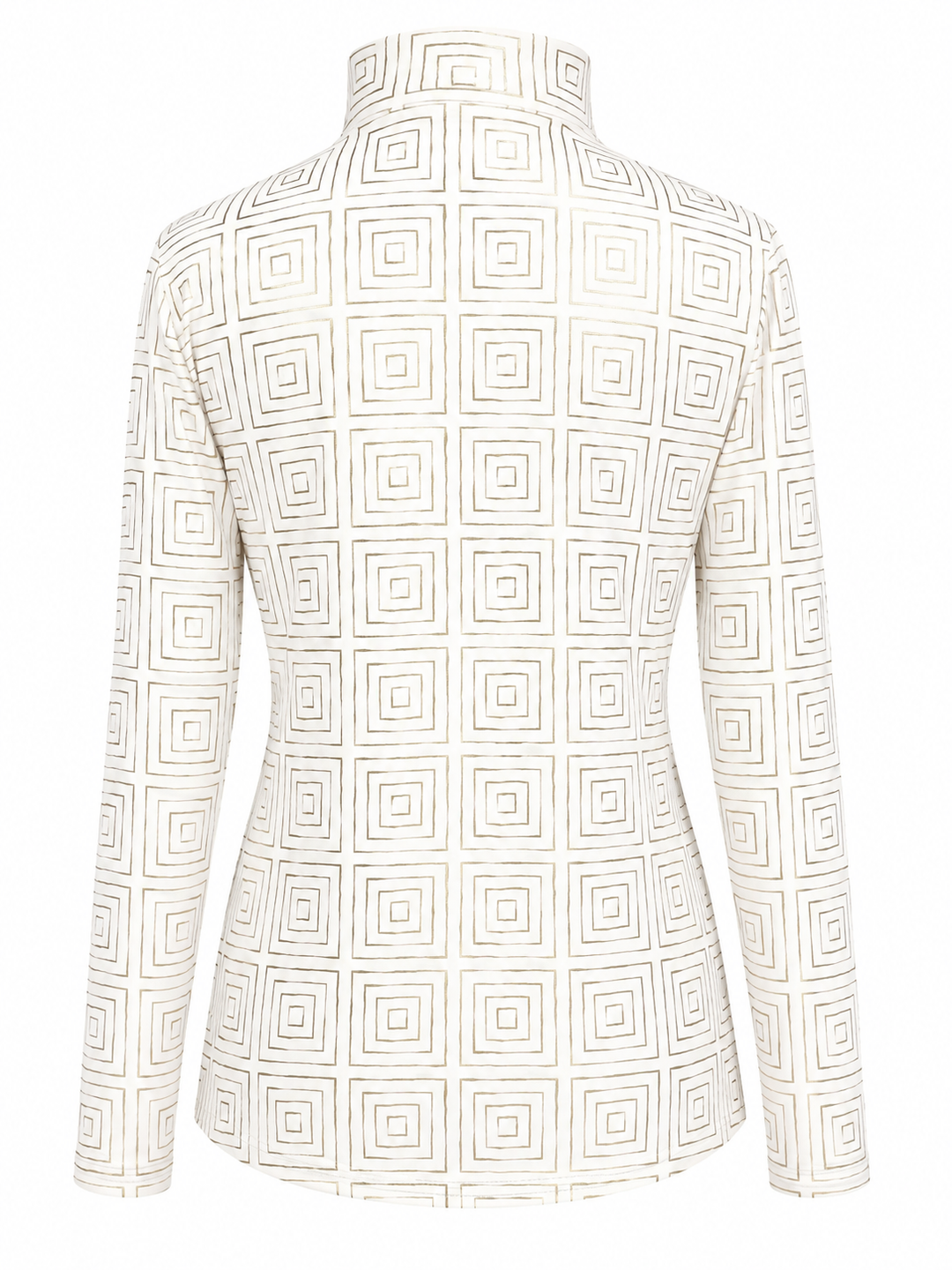 SanSoleil Womens Long Sleeve Foil Print Mock - Metallic Gold Maze