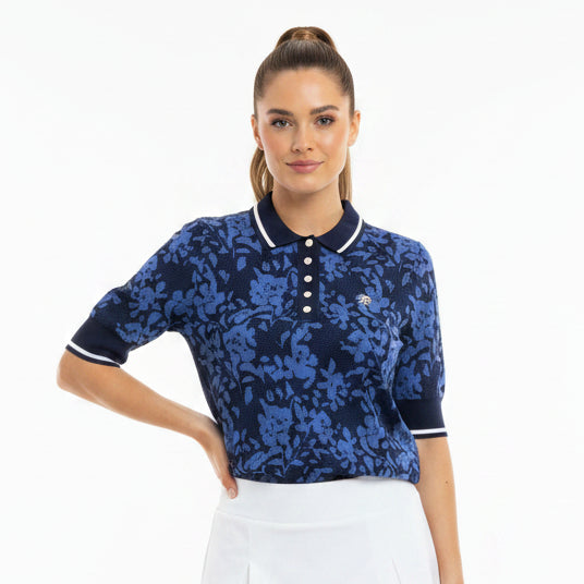 Original Penguin Women's Golf Polo Jacquard Botanical Sweater Black Iris Size S
