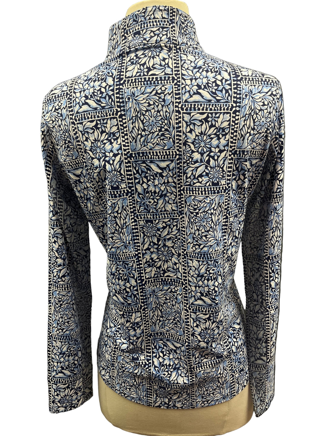 IBKUL Long Sleeve Mock Neck Top - Blue Floral- Small - Skorzie