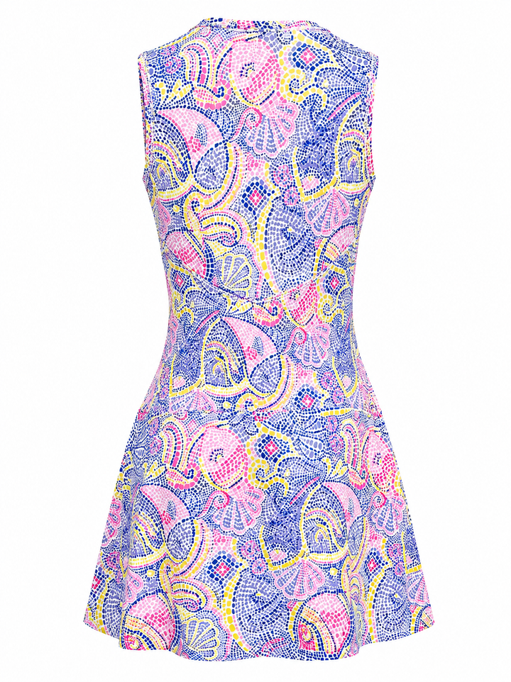 IBKUL Mariel Sleeveless Tennis Dress - Purple Multi Fish
