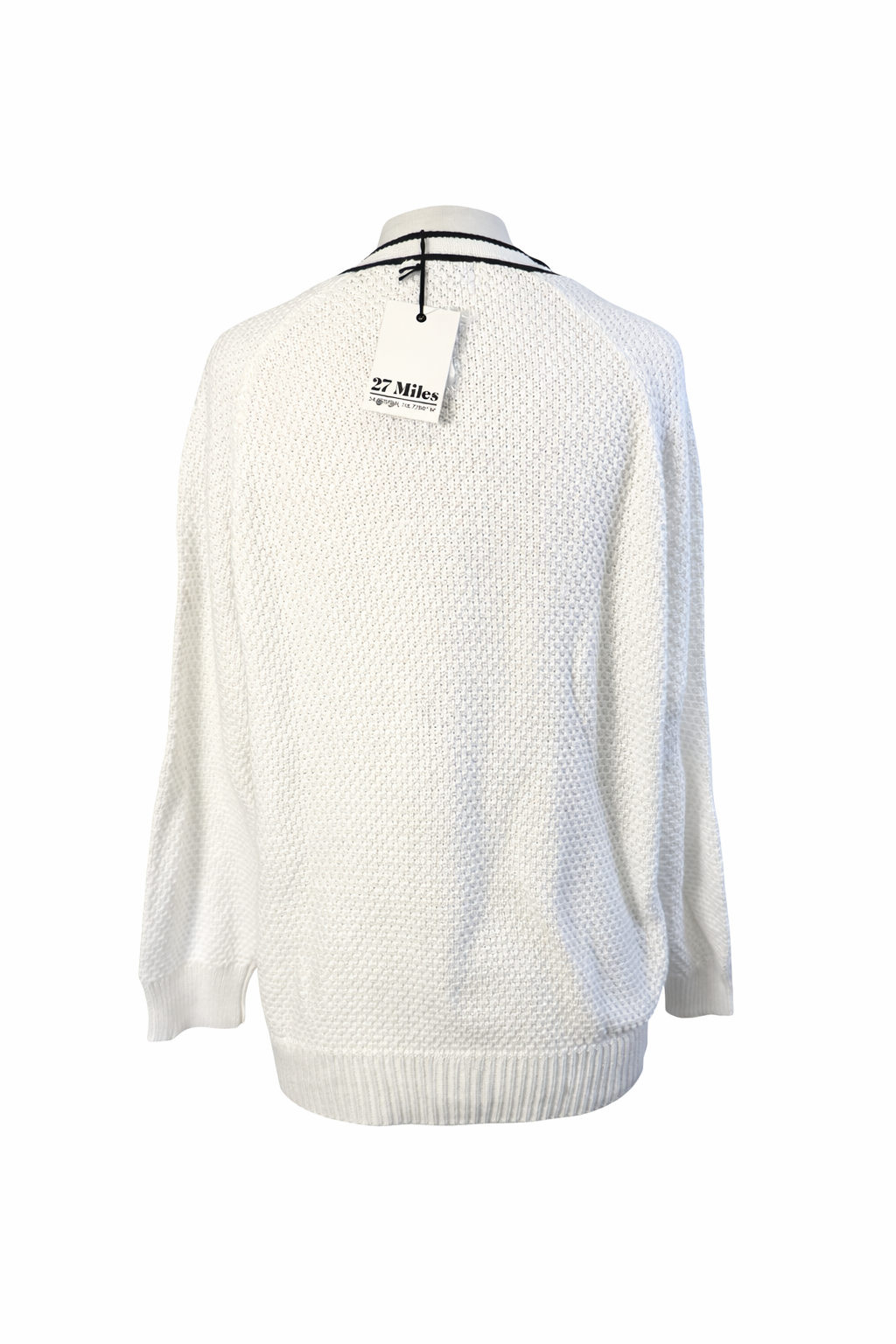 27 Miles Rio Textured V-Neck Cadigan Sweater - Cloud White - Medium - Skorzie