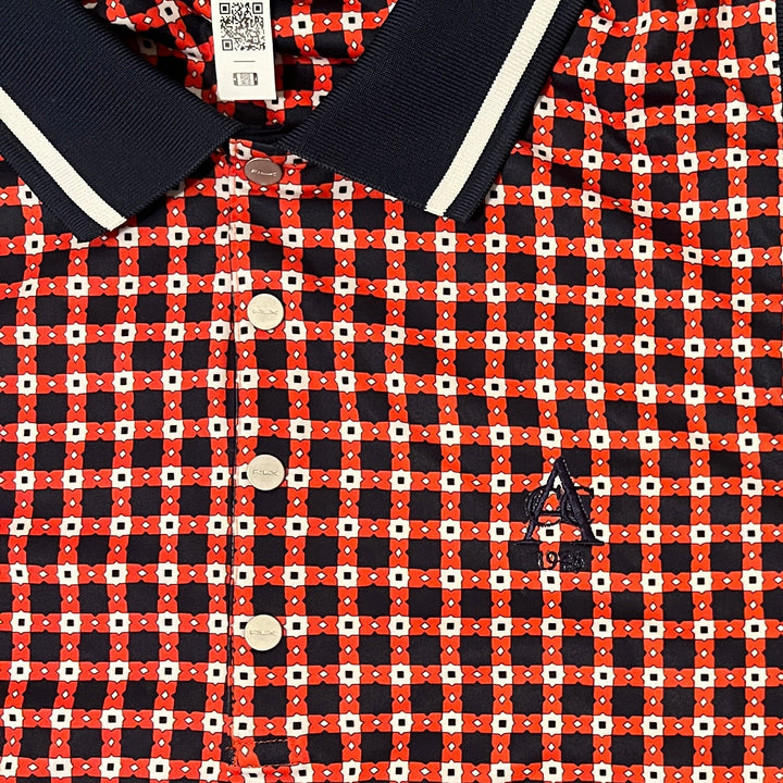 RLX Tailored Fit S/L Polo Shirt (w/ logo) - Red Patterned - Skorzie