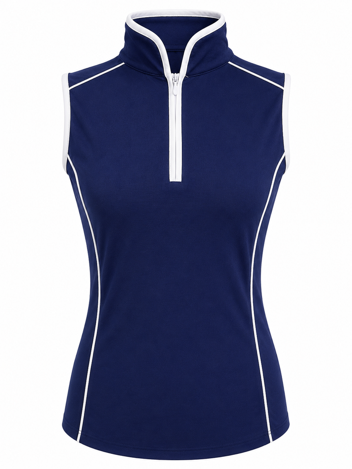 G-Lifestyle Sleeveless Piping Mock Neck Top - Royal Blue - Small
