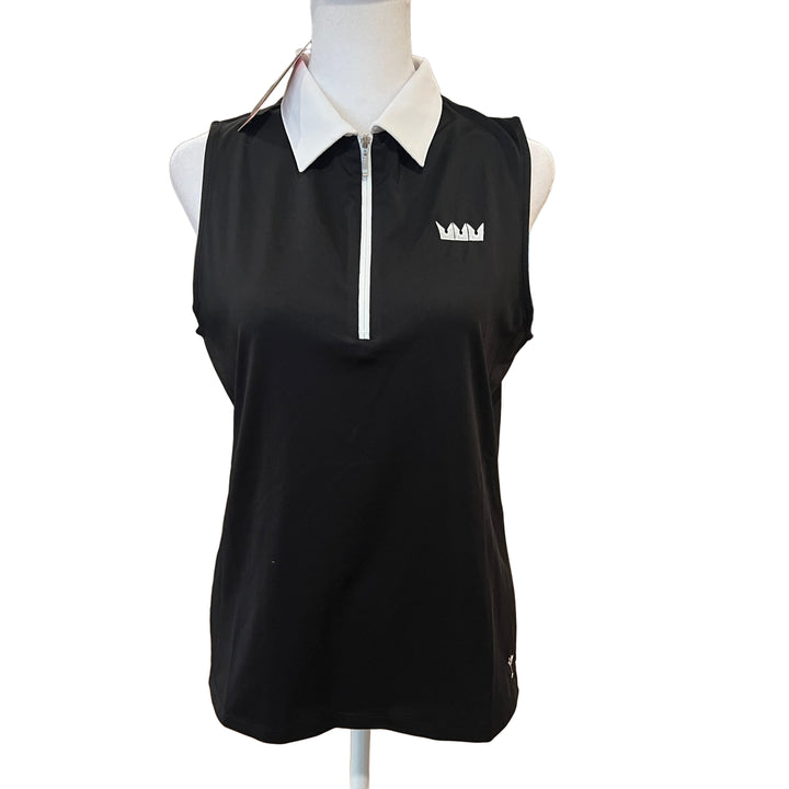 Golftini Sleeveless Zip Polo (w/logo) - Black/White - Large