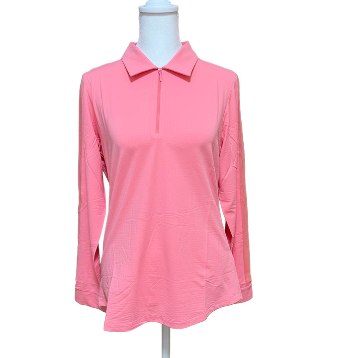 IBKUL Mesh Long Sleeve 1/4 Zip Polo - Coral - Small