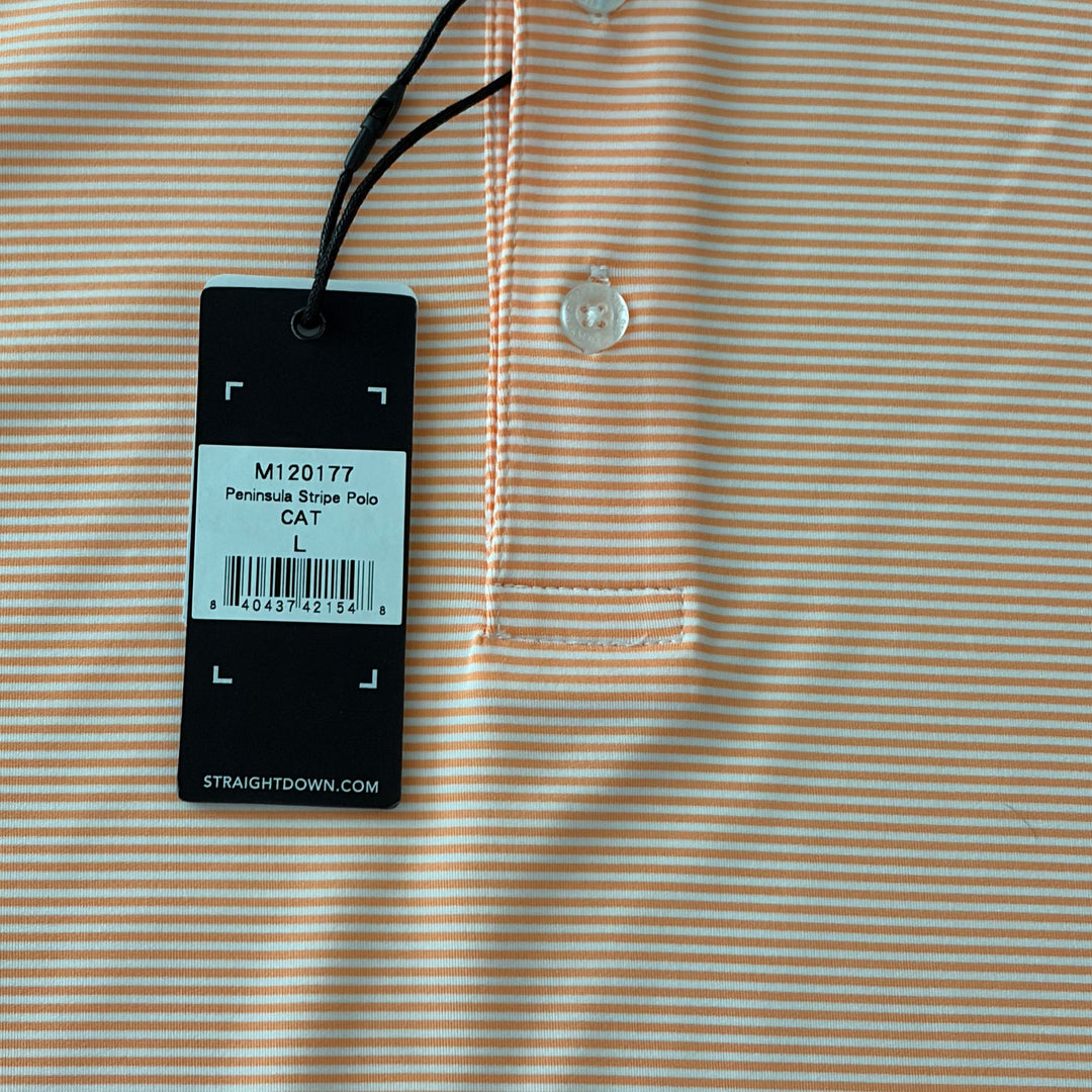 Straight Down Men's Golf Polo Peninsula Stripe Cantaloupe Size L