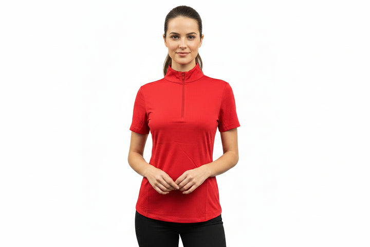 IBKUL Short Sleeve Mock Neck Top - Red - Small - Skorzie
