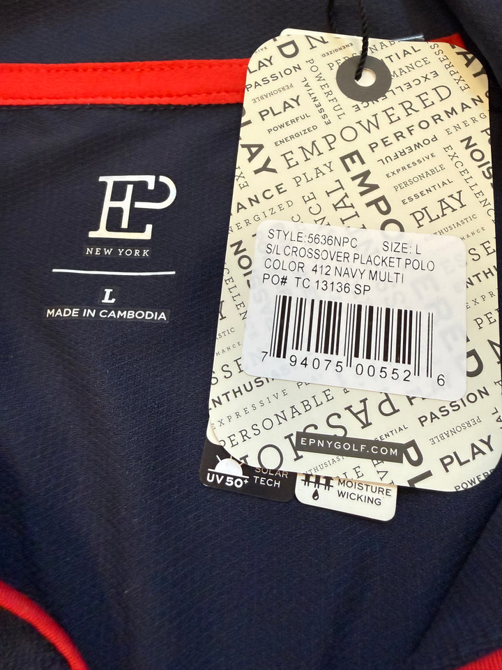 EP NY Sleeveless Crossover Placket Polo (w/ logo) - Navy - Large