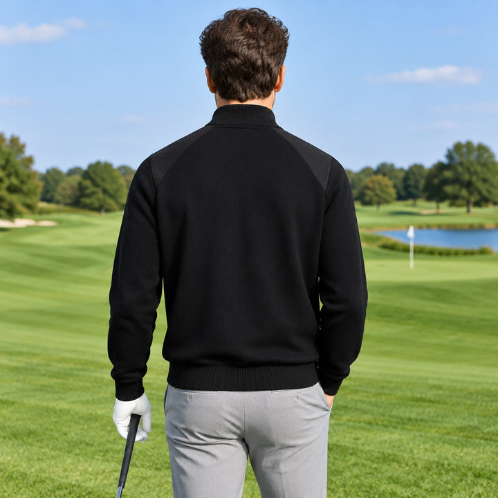 Dunning Mens Long Sleeve Player Wind Sweater Zip Mock - Black