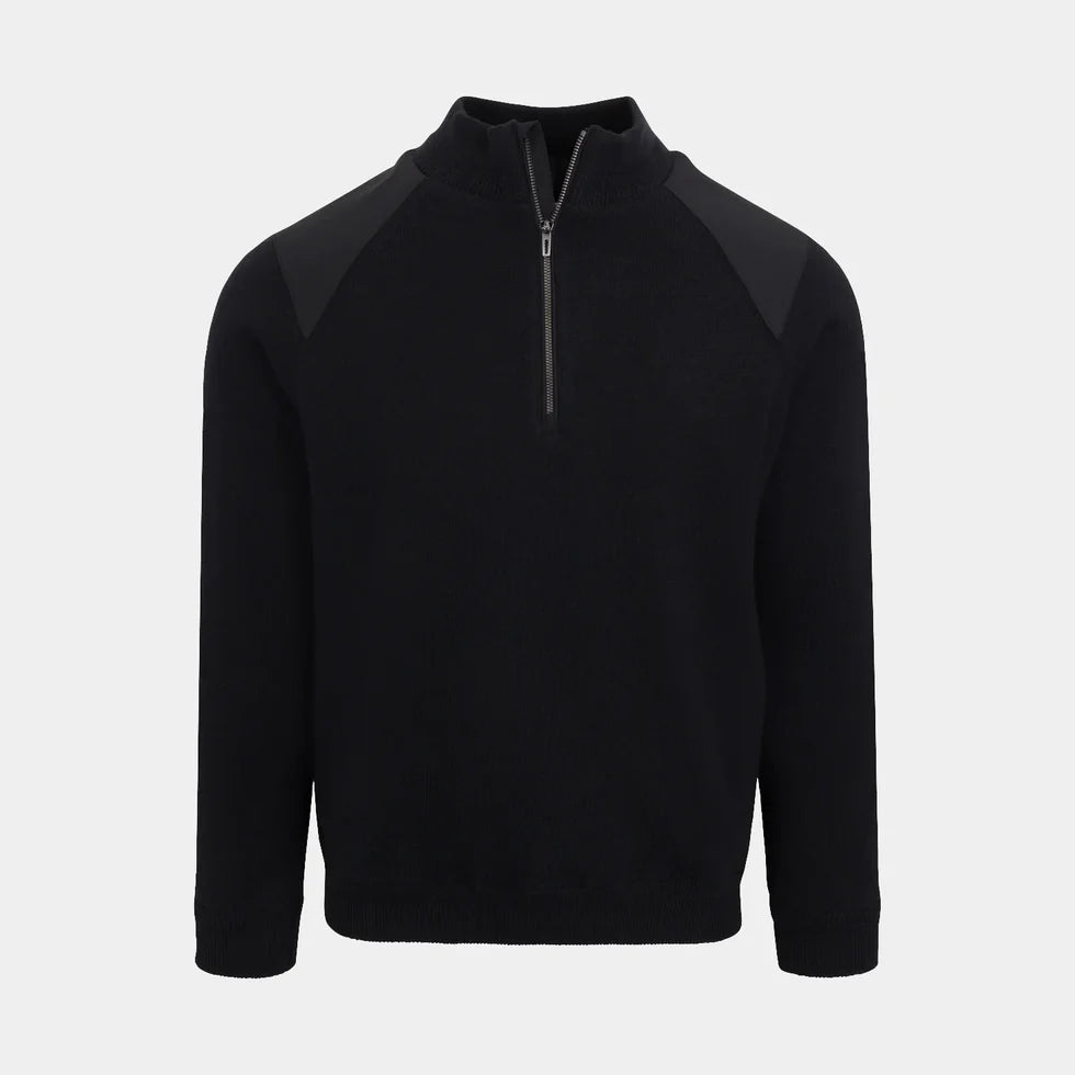 Dunning Mens Long Sleeve Player Wind Sweater Zip Mock - Black