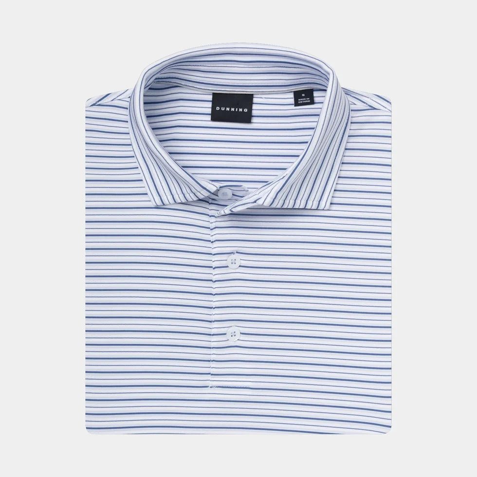 Dunning Mens Hughes Short Sleeve Performance Striped Polo - Monetcarlo Blue