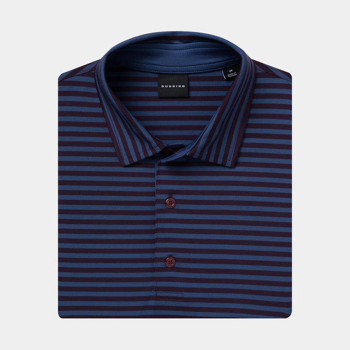 Dunning Mens Buckhaven Stripe Short Sleeve Button Polo - Dark Cabernet / Montecarlo Blue