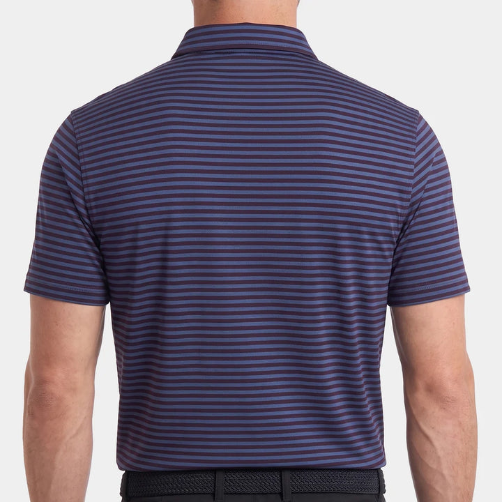 Dunning Mens Buckhaven Stripe Short Sleeve Button Polo - Dark Cabernet / Montecarlo Blue