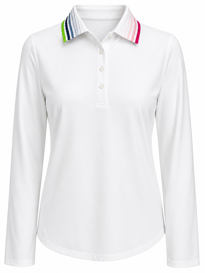 G/FORE Long Sleeve Tech Polo (w/ logo) - White - Large