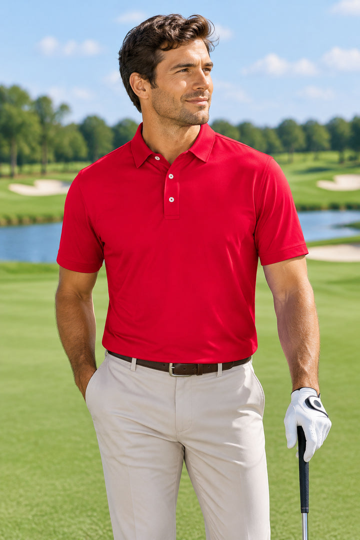 Dunning Mens Short Sleeve Button Polo - Glory Red