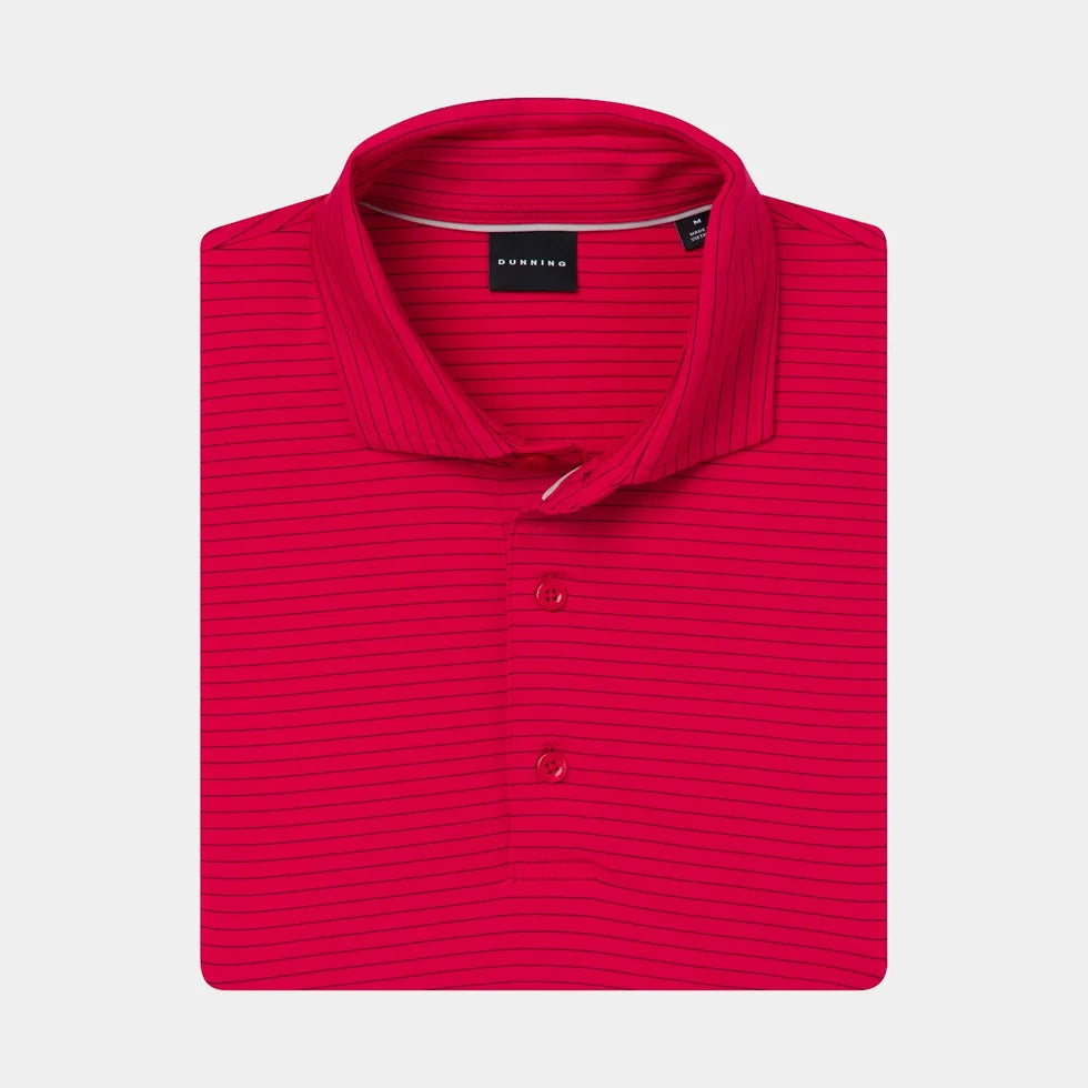 Dunning Mens Short Sleeve Helsby Pinstripe Jersey Performance Button Polo - Glory Red/Night sky