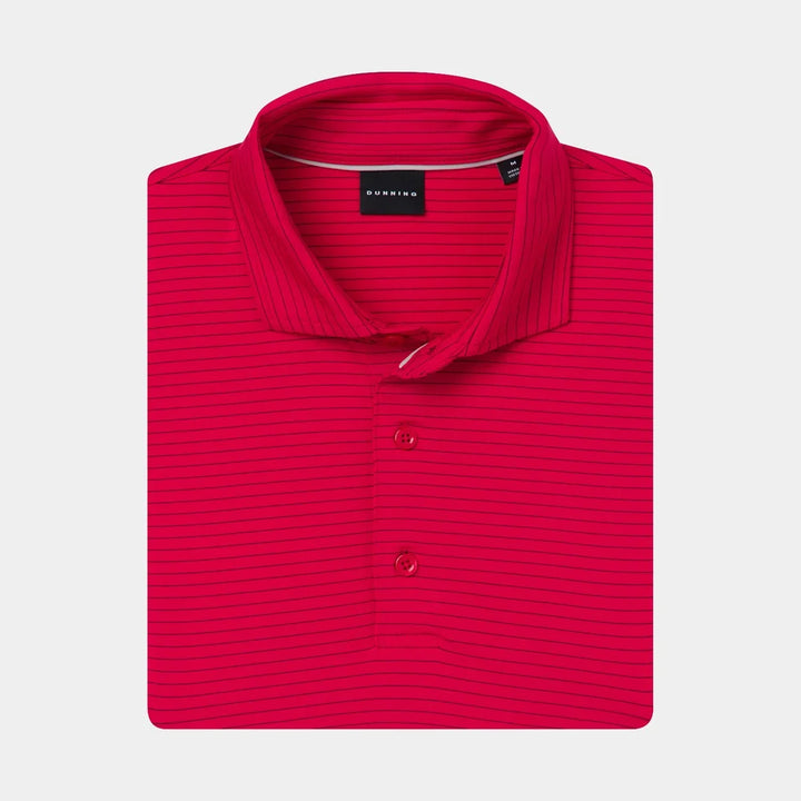 Dunning Mens Short Sleeve Helsby Pinstripe Jersey Performance Button Polo - Glory Red/Night sky