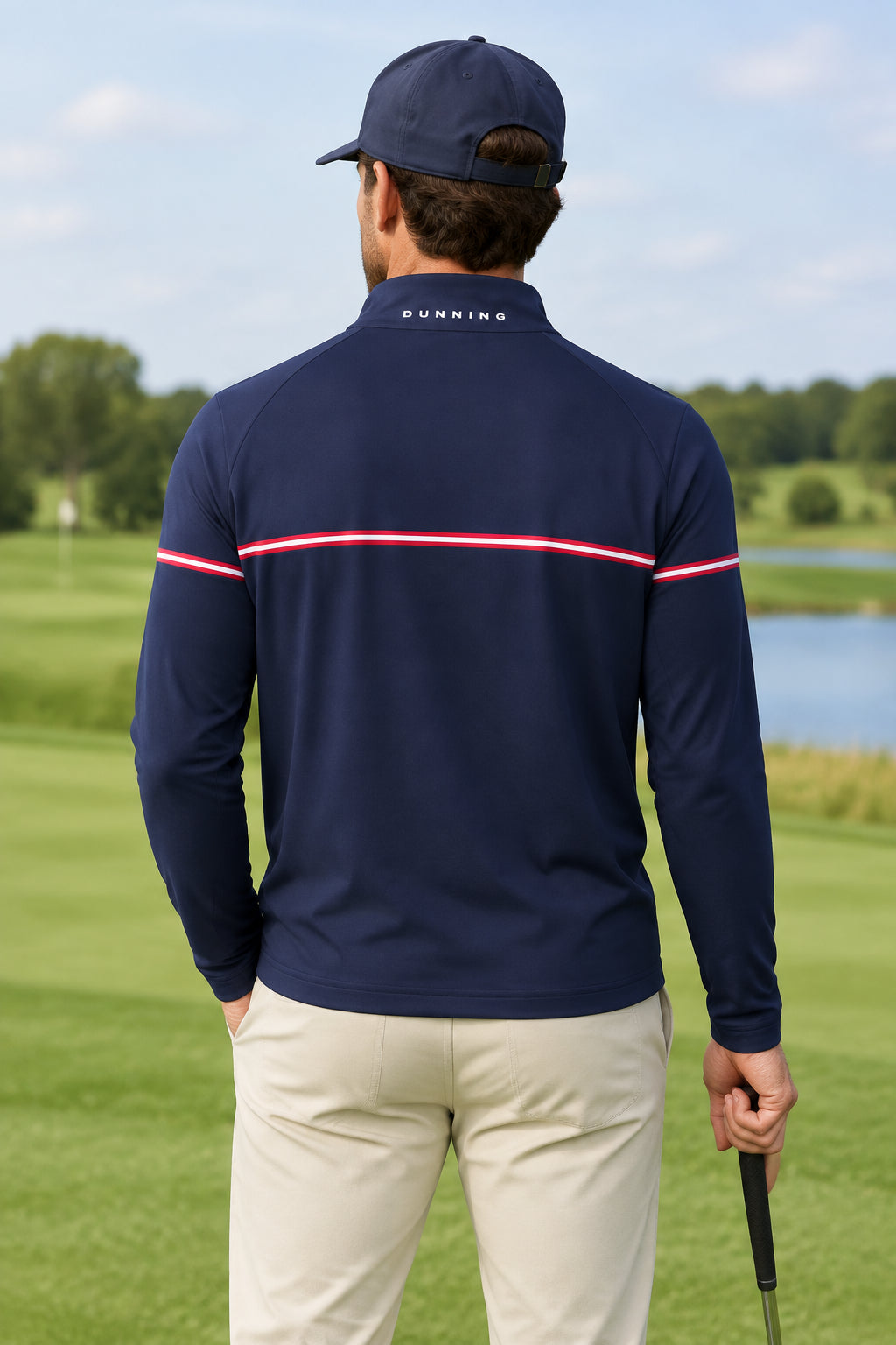 Dunning Mens Long Sleeve Graphene Stripe Zip Mock - Night Sky/Glory