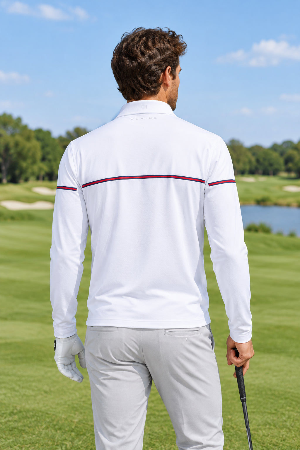 Dunning Mens Long Sleeve Graphene Stripe Zip Mock - White/Glory