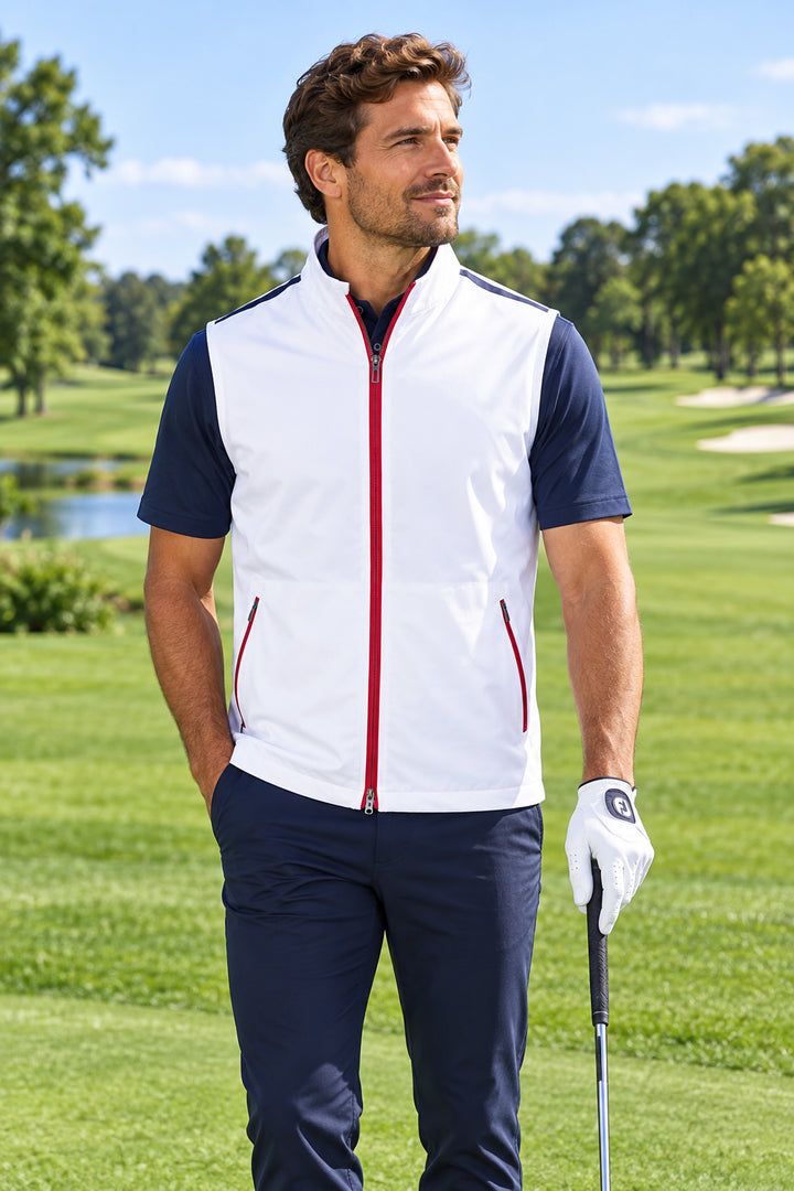 Dunning Mens Liberty Water Resistant Zip Vest - White/Night Sky