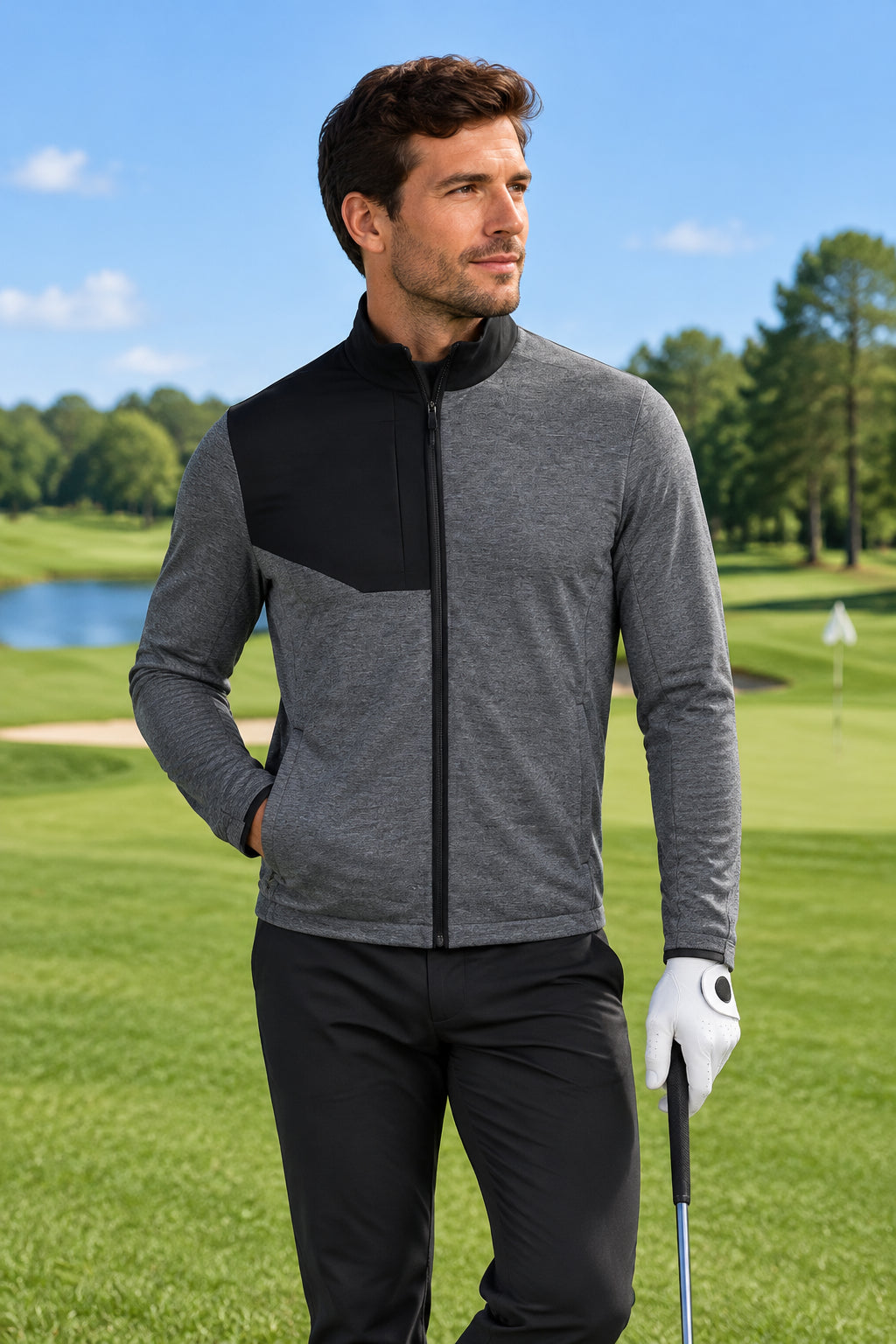 Dunning Mens Long Sleeve Glenberg Heathered Zip Jacket - Black/Grey