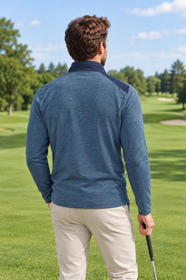 Dunning Mens Long Sleeve Glenberg Heathered Zip Jacket - Navy Halo