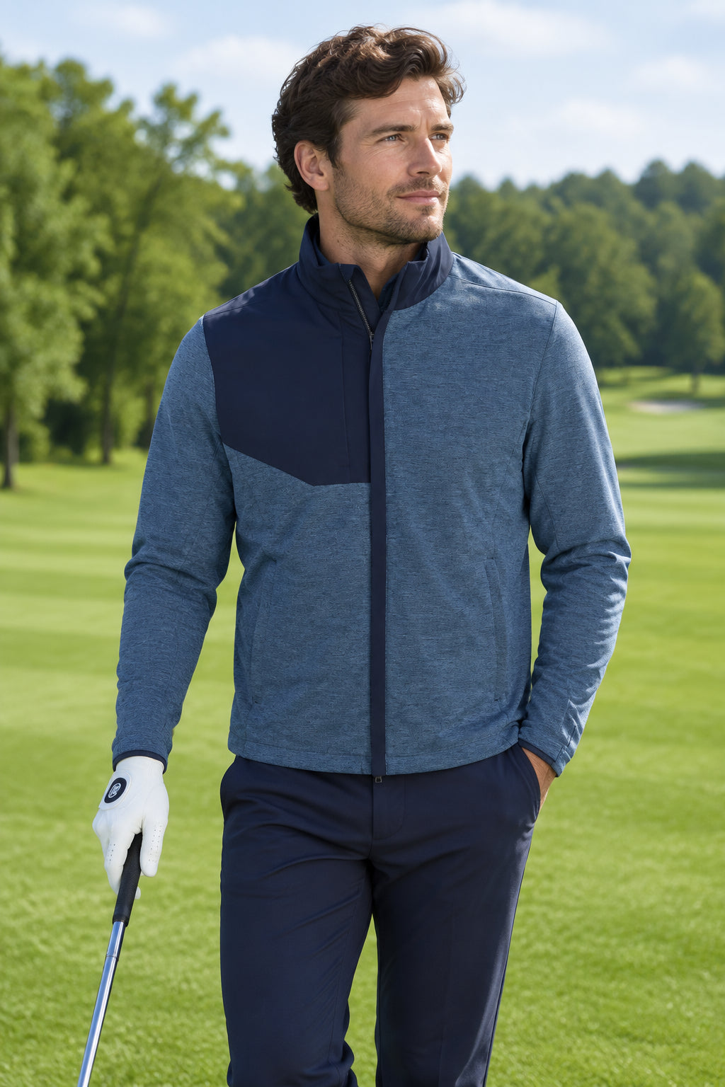 Dunning Mens Long Sleeve Glenberg Heathered Zip Jacket - Navy Halo